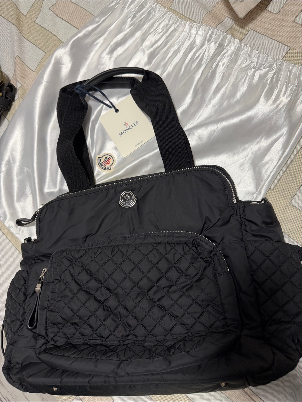 Moncler Black Quilted Nylon Tote with Front Pocket